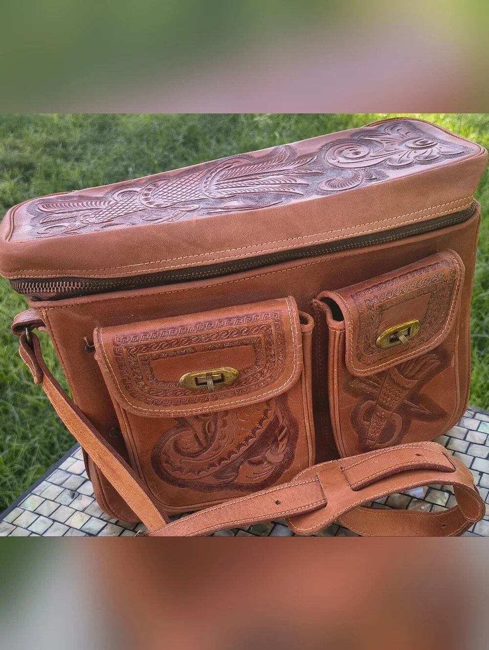 Hand-Tooled Brown Leather Camera Bag, Vintage 50s, Never Used, Mint Vintage